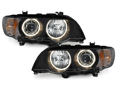 Xenon Scheinwerfer für BMW X5 99-03 E53 2 Standlichtringe schwarz