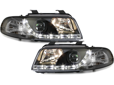 Scheinwerfer für AUDI A4 B5 95-98 Tagfahrlicht-Optik schwarz Sonar