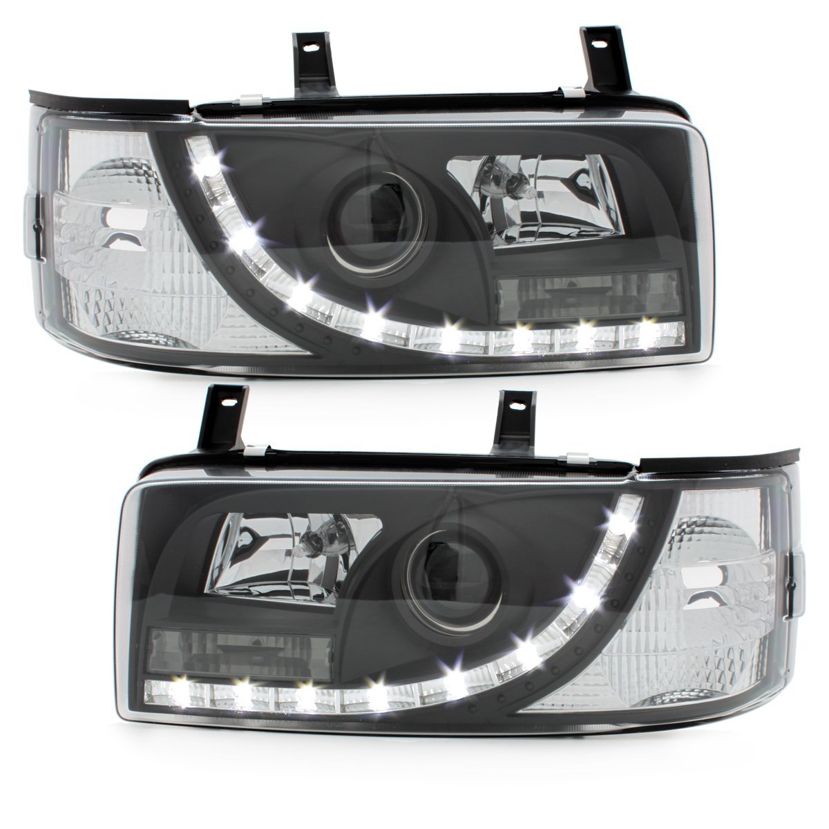 LED TAGFAHRLICHT Scheinwerfer für VW T4 90-03 black schwarz Bus
