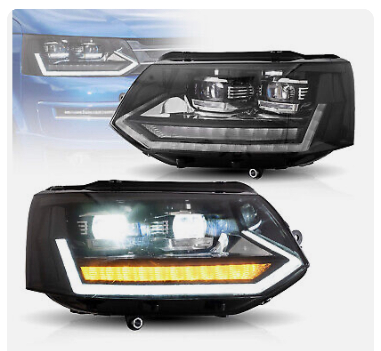 VOLL LED Scheinwerfer schwarz für VW T5 Bus GP Facelift 09-15 Lightbar Tagfahrlicht dynamischer Blinker