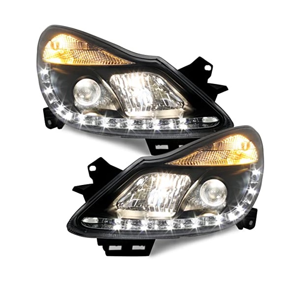 LED TAGFAHRLICHT Scheinwerfer für Opel Corsa D 06-10 black schwarz