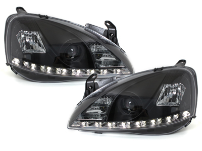 LED TAGFAHRLICHT Scheinwerfer für Opel Corsa C 01-06 black schwarz