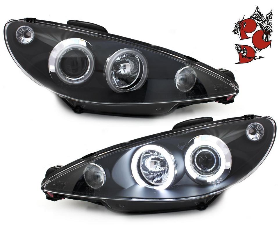 CCFL Angel Eyes Scheinwerfer für Peugeot 206 98-07 schwarz