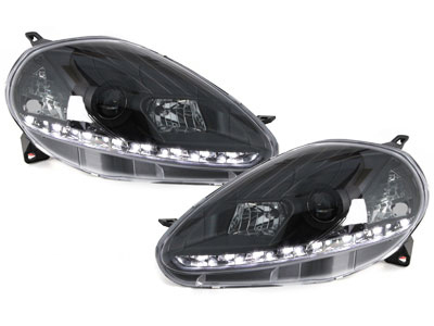 LED TAGFAHRLICHT Scheinwerfer für Fiat Grande Punto 05-08 schwarz