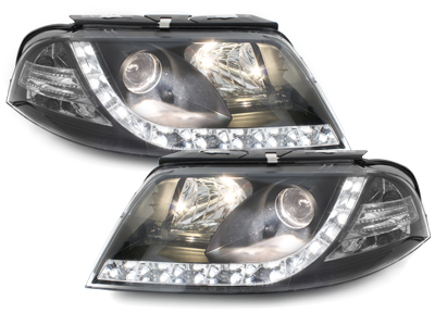Scheinwerfer für VW Passat 3BG 00-04 Tagfahrlicht-Optik schwarz Sona