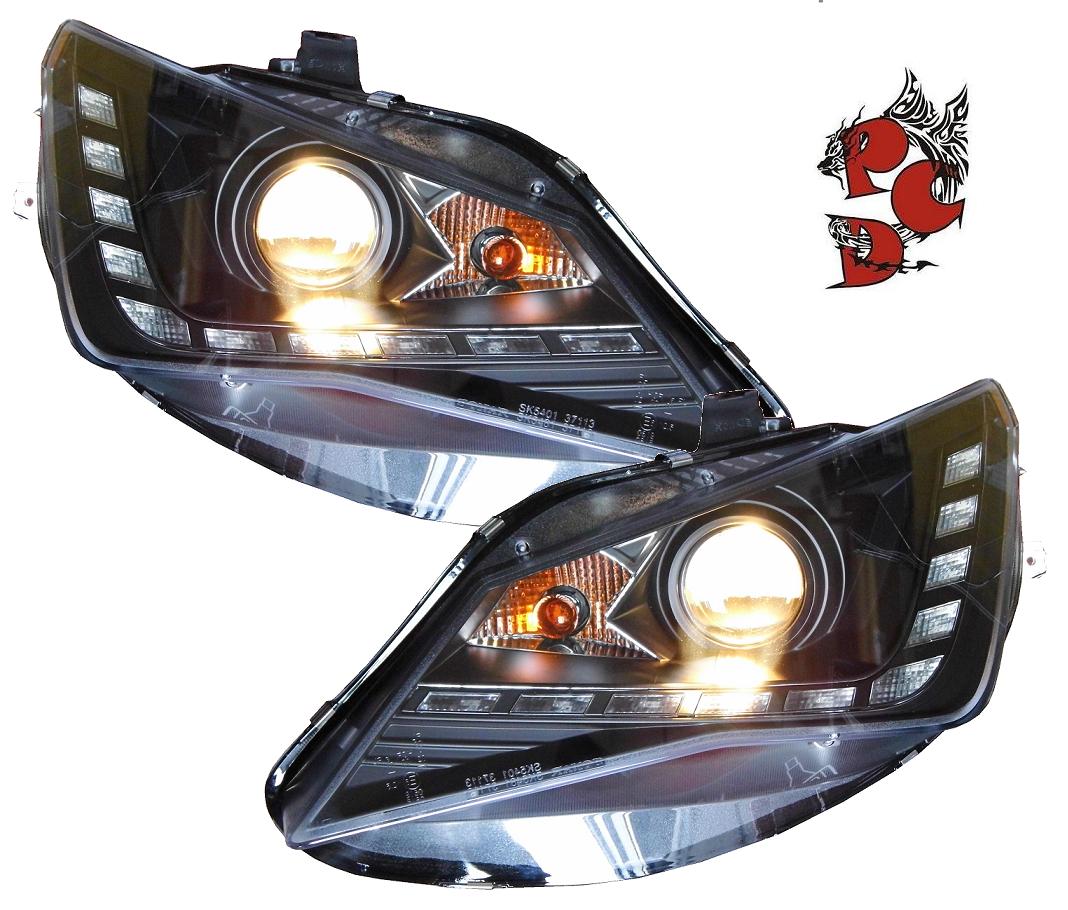 LED TAGFAHRLICHT Scheinwerfer für Seat Ibiza 6J 12+ Facelift schwarz