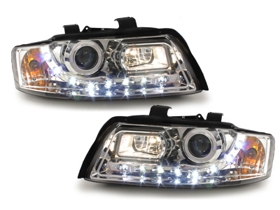 Scheinwerfer für AUDI A6 4B 01-04 Facelift Tagfahrlicht-Optik chrom