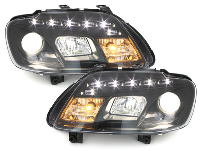 Scheinwerfer für VW Caddy 03-09 Tagfahrlicht-Optik schwarz
