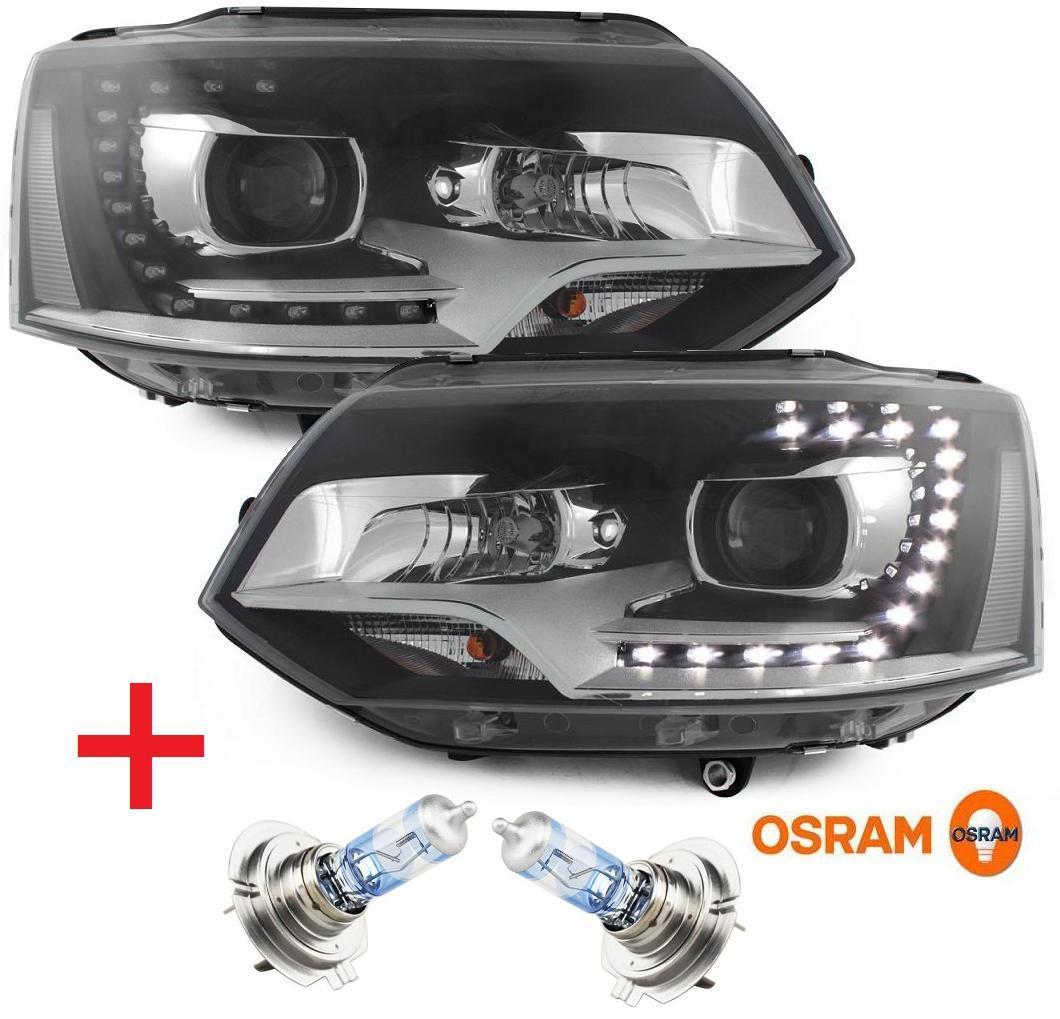 LED Tagfahrlicht Scheinwerfer für VW T5 Facelift 09-15 schwarz + OSRAM