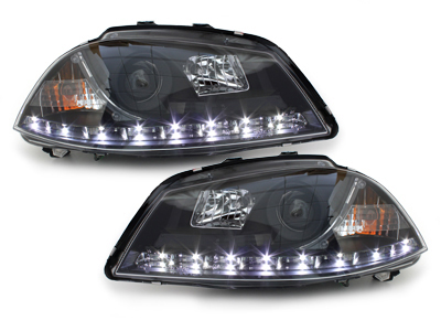 Scheinwerfer für Seat Ibiza 6L 03-08 Tagfahrlicht-Optik schwarz
