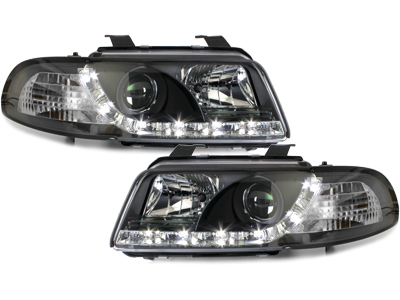 Scheinwerfer für AUDI A4 B5 95-98 Tagfahrlicht-Optik schwarz Sonar