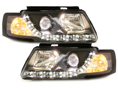 LED TAGFAHRLICHT Scheinwerfer für VW Passat 3B 96-00 black schwarz