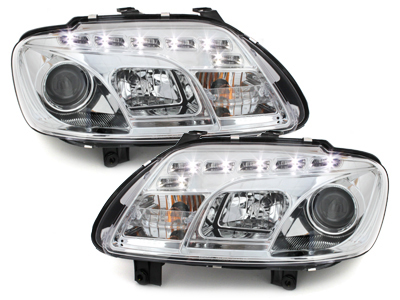 Scheinwerfer für VW Caddy 03-09 Tagfahrlicht-Optik chrom