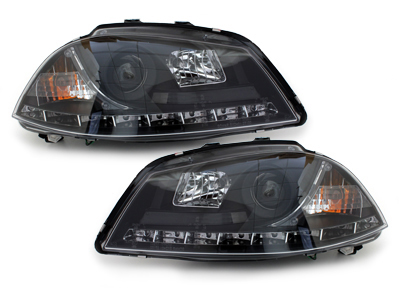 Scheinwerfer für Seat Ibiza 6L 03-08 Tagfahrlicht-Optik schwarz