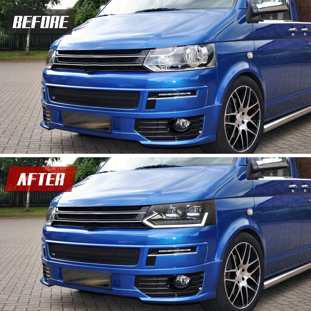 VOLL LED Scheinwerfer schwarz für VW T5 Bus GP Facelift 09-15 Lightbar Tagfahrlicht dynamischer Blinker