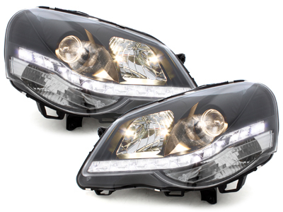 Tagfahrlicht-Optik Scheinwerfer für VW Polo 9N3 05-09 schwarz