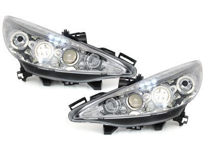 LED Angel Eyes Scheinwerfer für Peugeot 207 06+ chrom