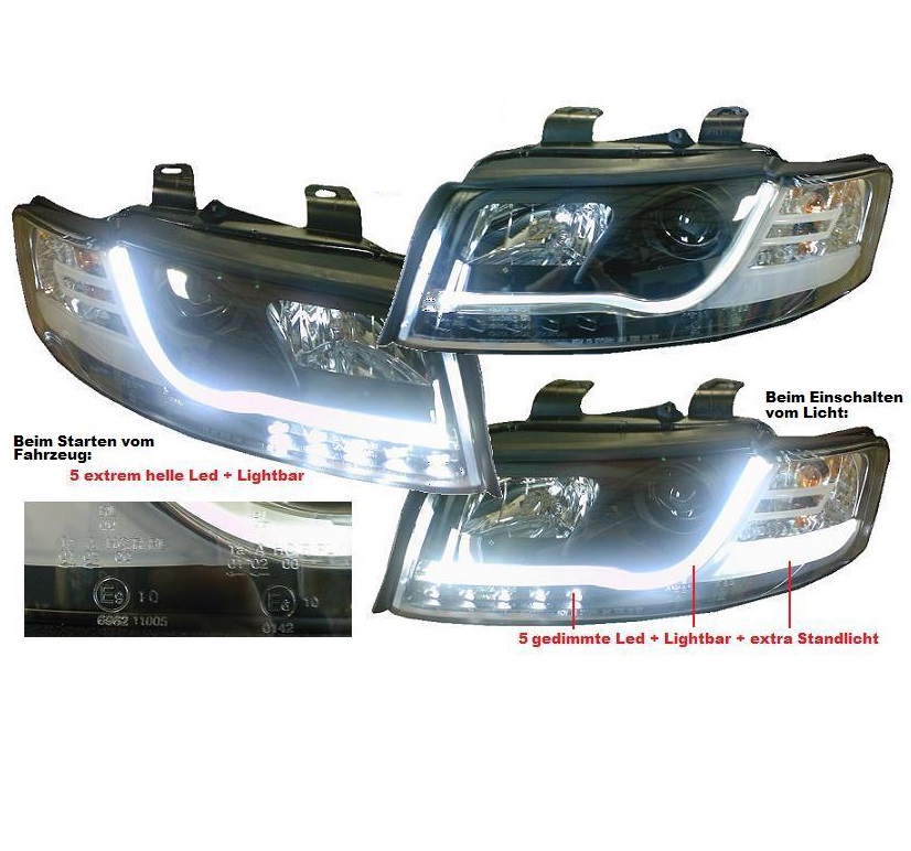 DRL EVO Scheinwerfer für AUDI A4 8E B6 01-04 LED TAGFAHRLICHT schwarz