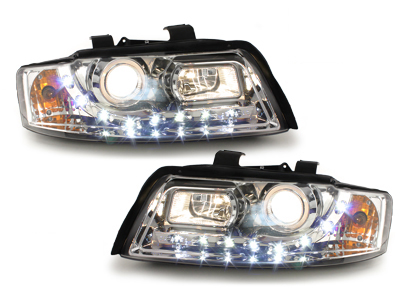 Scheinwerfer für AUDI A6 4B 01-04 Facelift Tagfahrlicht-Optik chrom