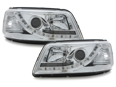 LED TAGFAHRLICHT Scheinwerfer für VW T5 03-09 chrom mit Stellmotor