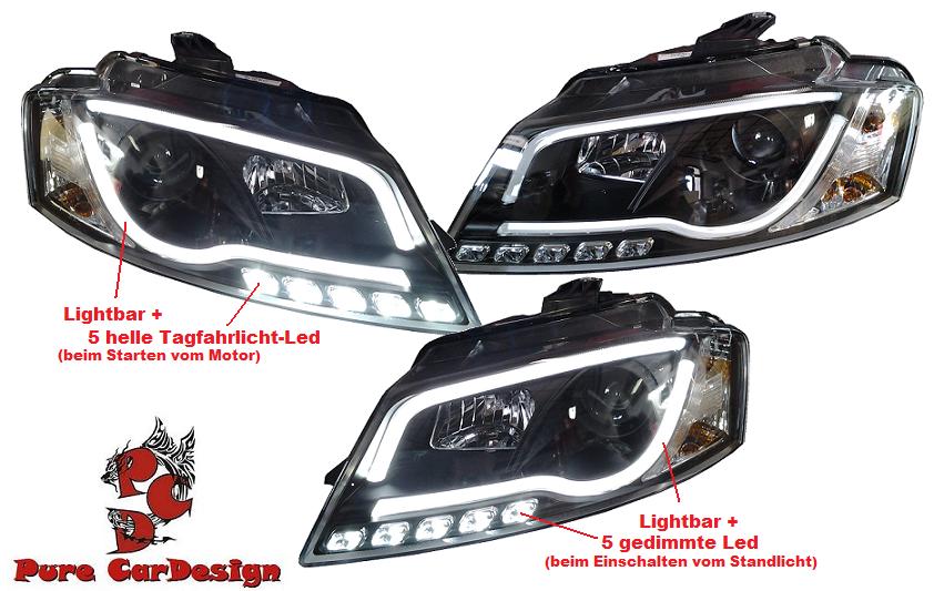 Lightbar Scheinwerfer für Audi A3 8P 08-12 LED TAGFAHRLICHT schwarz