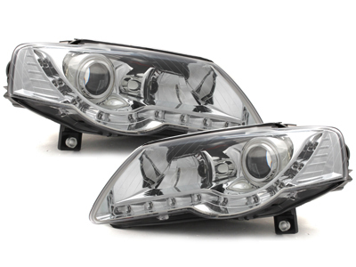 Scheinwerfer für VW Passat 3C B6 05-10 Tagfahrlicht-Optik chrom DEPO