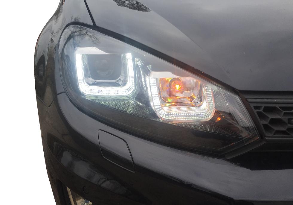 Tagfahrlicht Scheinwerfer für VW Golf 6 VI 08-12 schwarz-chrom Golf 7-Look