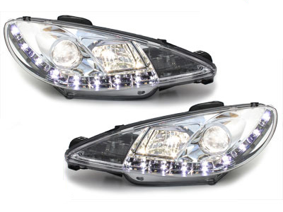 LED TAGFAHRLICHT Scheinwerfer für Peugeot 206 98-07 chrom