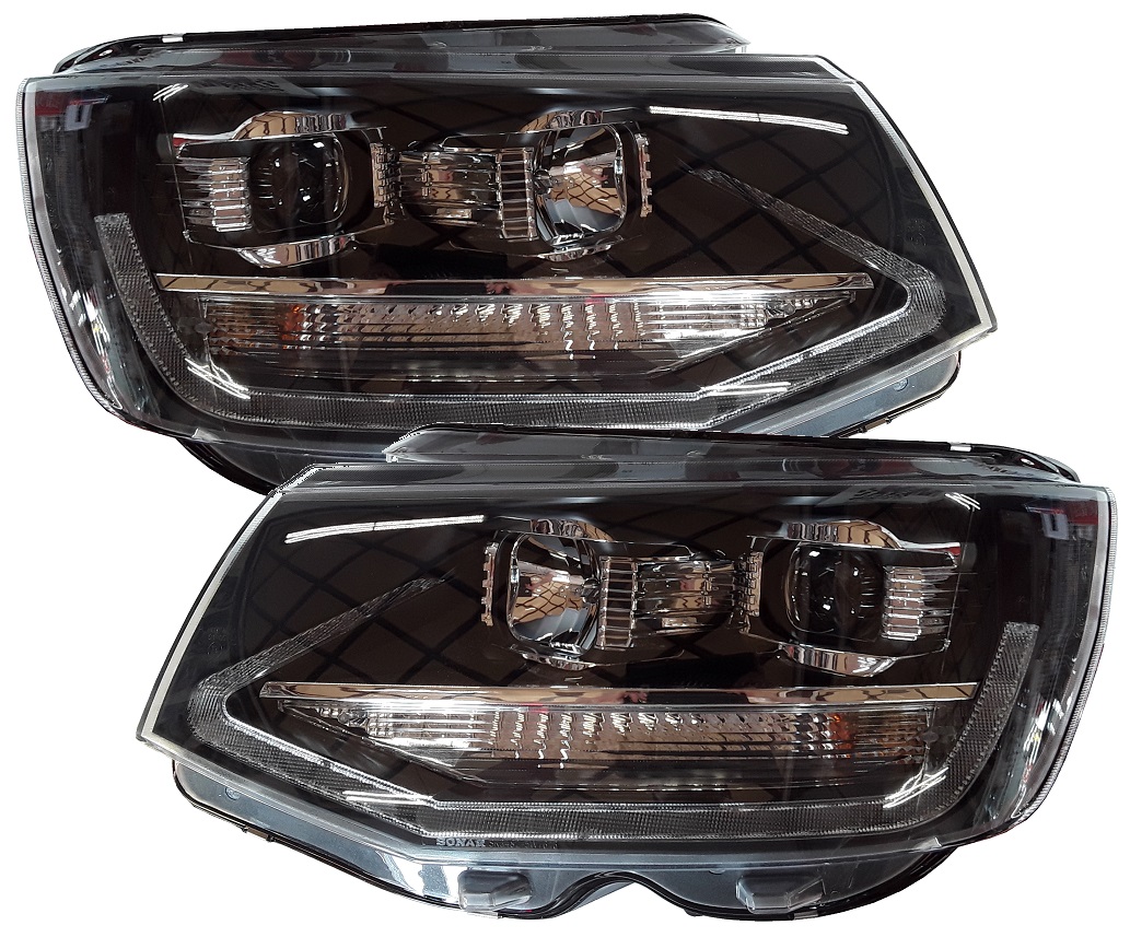 Scheinwerfer für VW T6 LED Tagfahrlicht Halogen-Blinker schwarz