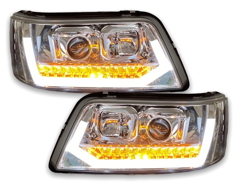 Tagfahrlicht Scheinwerfer chrom dynamischer LED Blinker für VW T5 03-09 Laufblinker