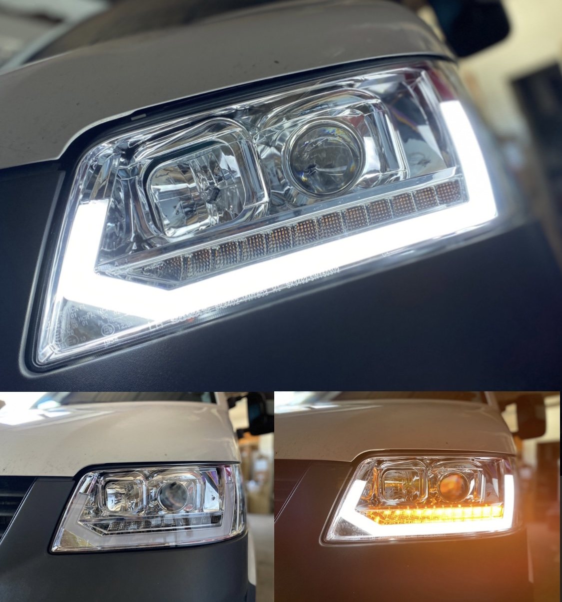 Tagfahrlicht Scheinwerfer chrom dynamischer LED Blinker für VW T5 03-09 Laufblinker
