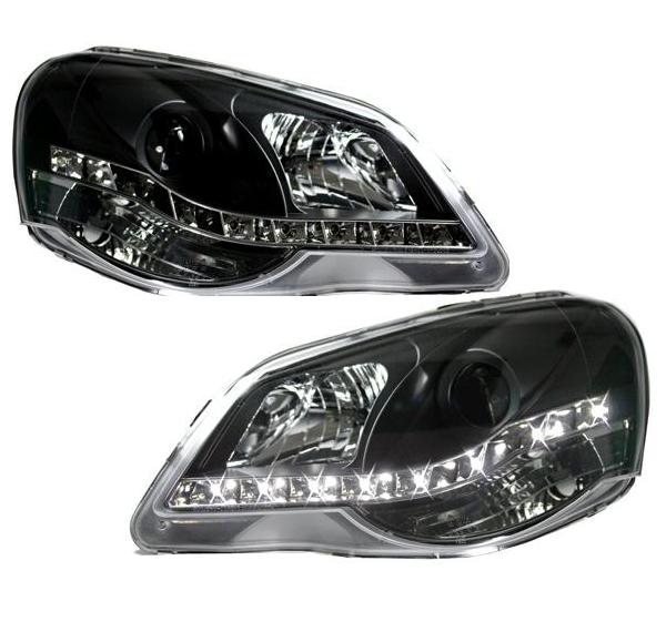 Tagfahrlicht-Optik Scheinwerfer für VW Polo 9N3 05-09 schwarz + LWR