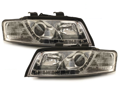 LED TAGFAHRLICHT Scheinwerfer für AUDI A4 8E 01-04 chrom mit Dimmfunktion