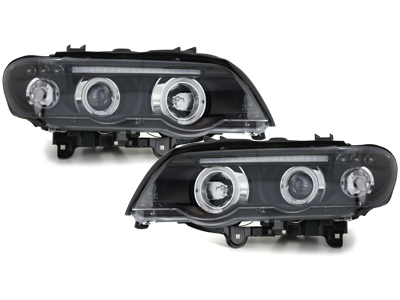 LED Angel Eyes Scheinwerfer für BMW X5 99-03 E53 schwarz Sonar