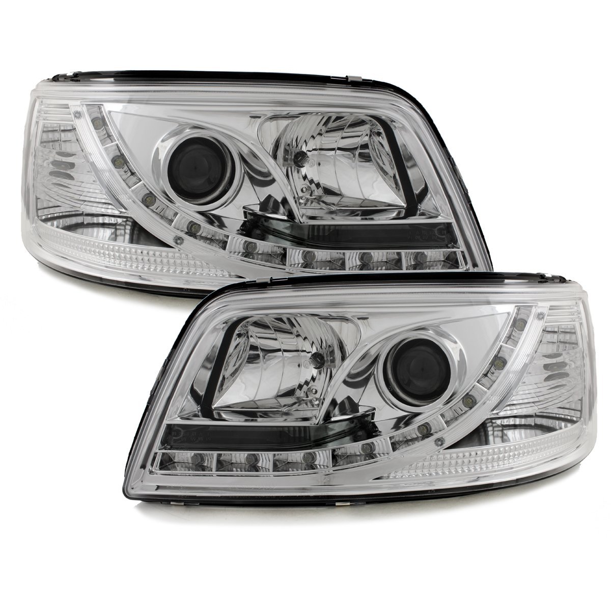LED TAGFAHRLICHT Scheinwerfer für VW T5 03-09 chrom mit Stellmotor