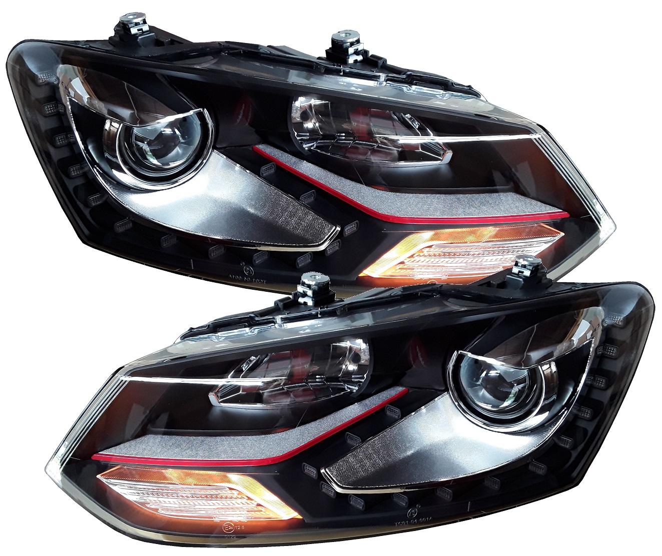 Scheinwerfer für VW Polo 6R 6C 09+ schwarz rot Led-Standlicht