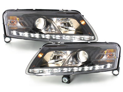 LED TAGFAHRLICHT Scheinwerfer für AUDI A6 4F 04-08 schwarz XENON