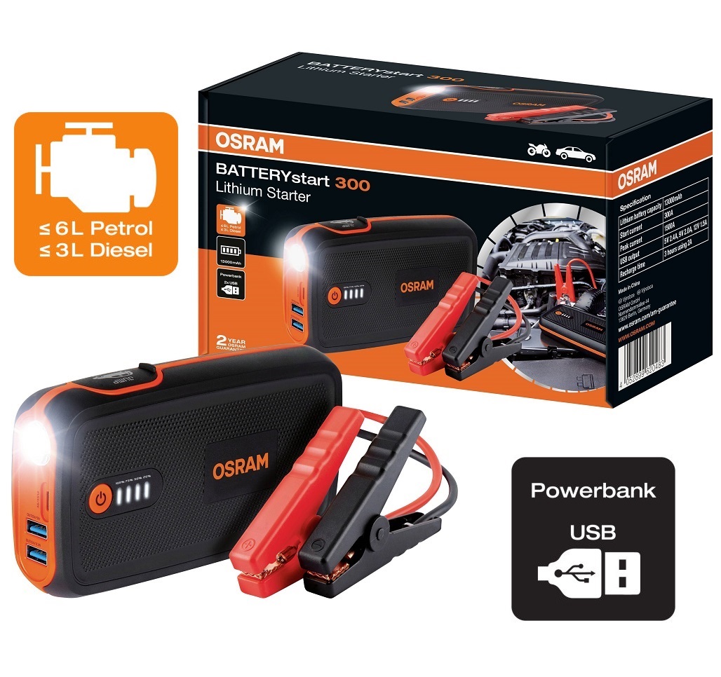 OSRAM BATTERYstart 300 Schnelllade-Lithium-Starter 13000mAh Starthilfe OBSL300