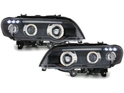 LED Angel Eyes Scheinwerfer für BMW X5 99-03 E53 schwarz Sonar