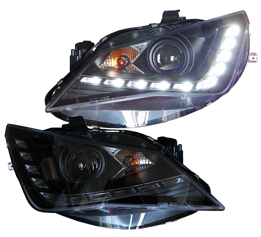 Scheinwerfer schwarz für Seat Ibiza 6J Facelift 12-15 Tagfahrlicht-Optik