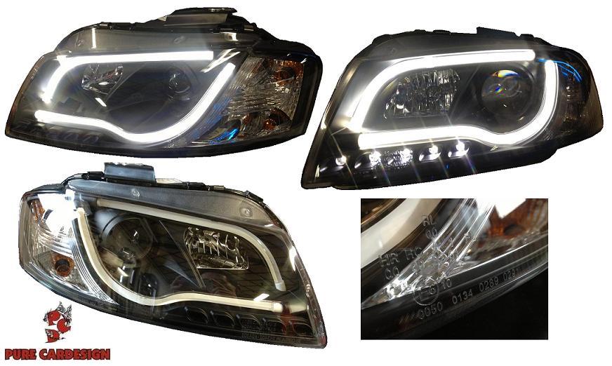 Light-Tube Scheinwerfer für Audi A3 8P 03-08 inkl. Sportback schwarz