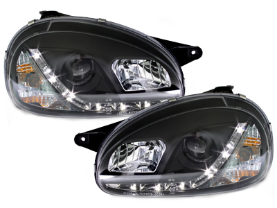 Scheinwerfer für Opel Corsa B 3/5T 93-01 Tagfahrlicht-Optik schwarz