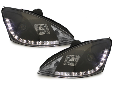 Scheinwerfer für Ford Focus 01-04 Tagfahrlicht-Optik schwarz ASGXB