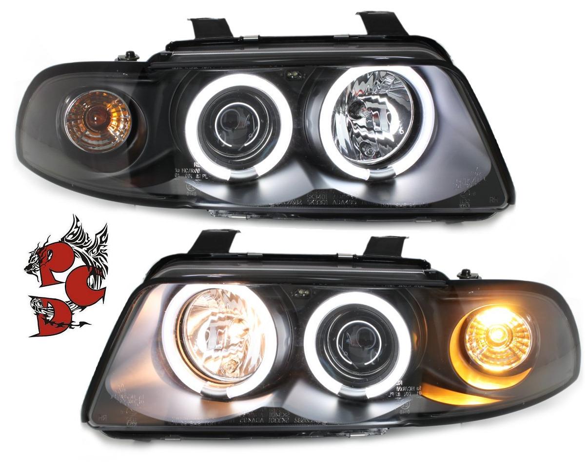 CCFL Angel Eyes Scheinwerfer für AUDI A4 B5 95-98 schwarz Sonar