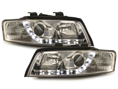 LED TAGFAHRLICHT Scheinwerfer für AUDI A4 8E 01-04 chrom mit Dimmfunktion