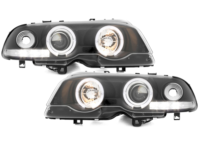 LED Angel Eyes Scheinwerfer für BMW E46 Coupe und Cabrio 98-03 schwarz S