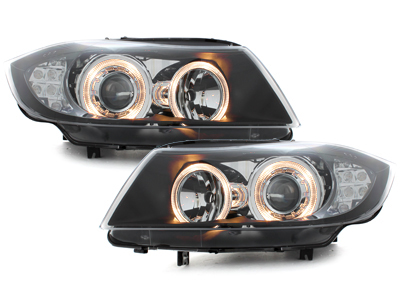 Angel Eyes Scheinwerfer für BMW E90 E91 05-08 LED Blinker schwarz