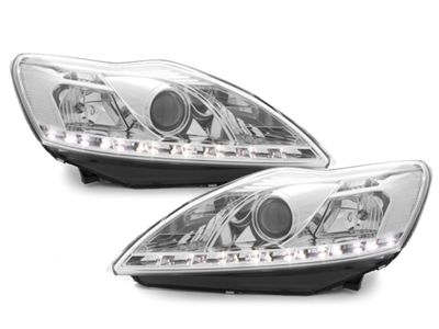 Scheinwerfer für Ford Focus MK3 08-11 Tagfahrlicht-Optik chrom GX