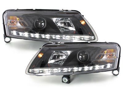 LED TAGFAHRLICHT Scheinwerfer für AUDI A6 4F 04-08 schwarz XENON