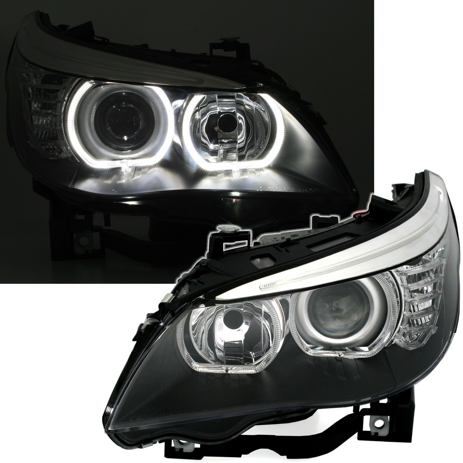 Scheinwerfer für BMW E60 E61 03-07 schwarz Led Angel Eyes DEPO